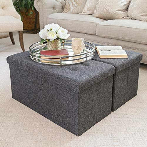 Seville Classics 15.7" Foldable Storage Ottoman Footrest Toy Box Coffee Table Stool, 2-Pack, Charcoal Gray (Amazon / Amazon)