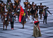 <p>Angola made the opening ceremony their runway in black dresses with red and yellow detail. </p>