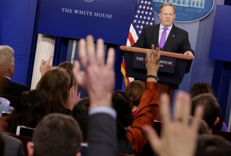 White House press secretary Sean Spicer takes a question during a press briefing at the White House in Washington. (Photo: Joshua Roberts/Reuters)