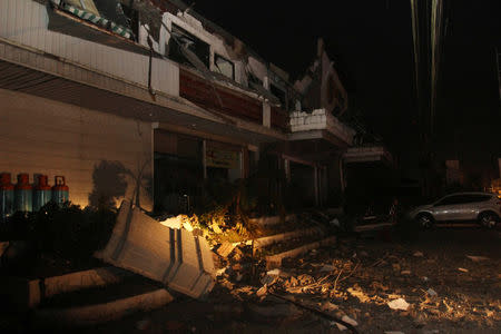 The damaged facade of a hotel is seen after an earthquake hit Surigao city, southern Philippines February 10, 2017. Picture taken February 10, 2017. REUTERS/Roel Catoto-Mindanews