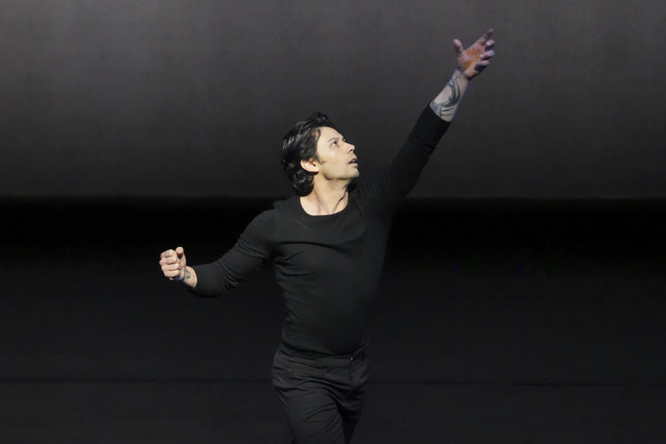 This photo provided by Joyce Theater shows Herman Cornejo in “Twyla Tharp Dance." at New York's intimate Joyce Theater. Choreographer Twyla Tharp has been making dances for six decades, and she's still creating at 82. Her latest production is a three-part show, “Twyla Tharp Dance,” at New York's intimate Joyce Theater. (Steven Pisano/Joyce Theater via AP)