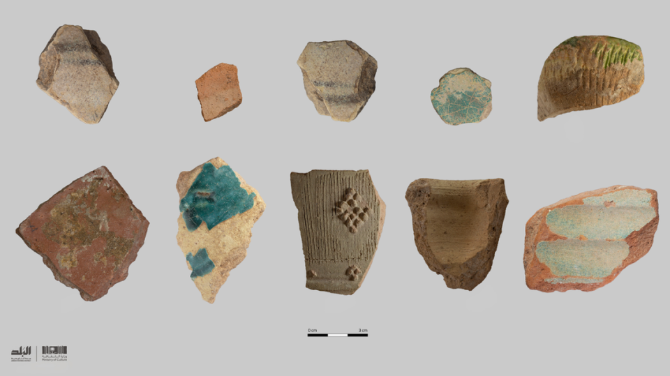 Examples of pottery shards excavated from various sites in Jeddah.