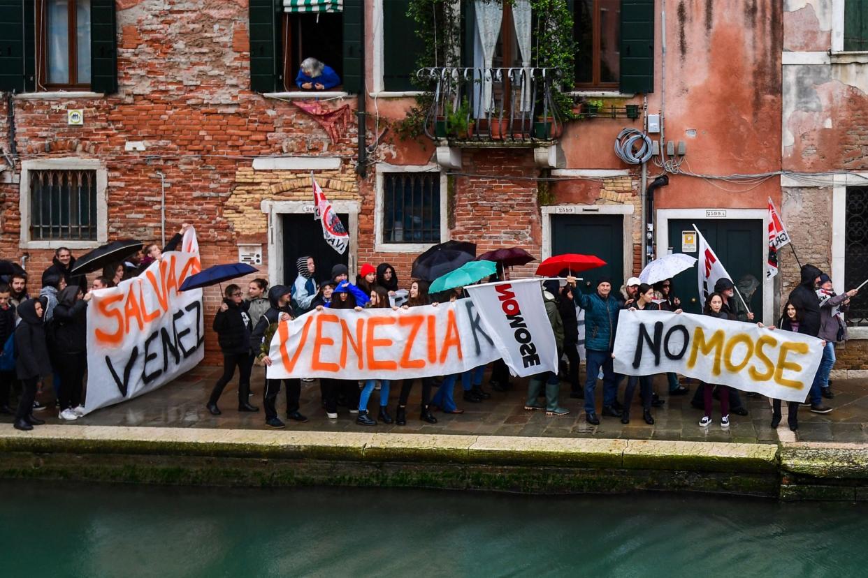 Venice residents protest after severe floods: AFP via Getty Images