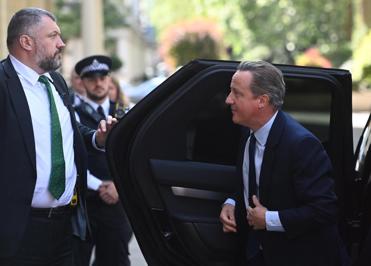 Former prime minister David Cameron arrives at the Covid-19 Inquiry hearing center in London (EPA)