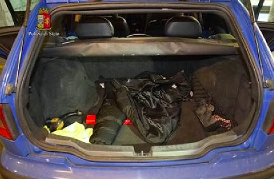 <em>The boot of the car where Ms Ayling was stuffed after arriving in Italy (Rex)</em>