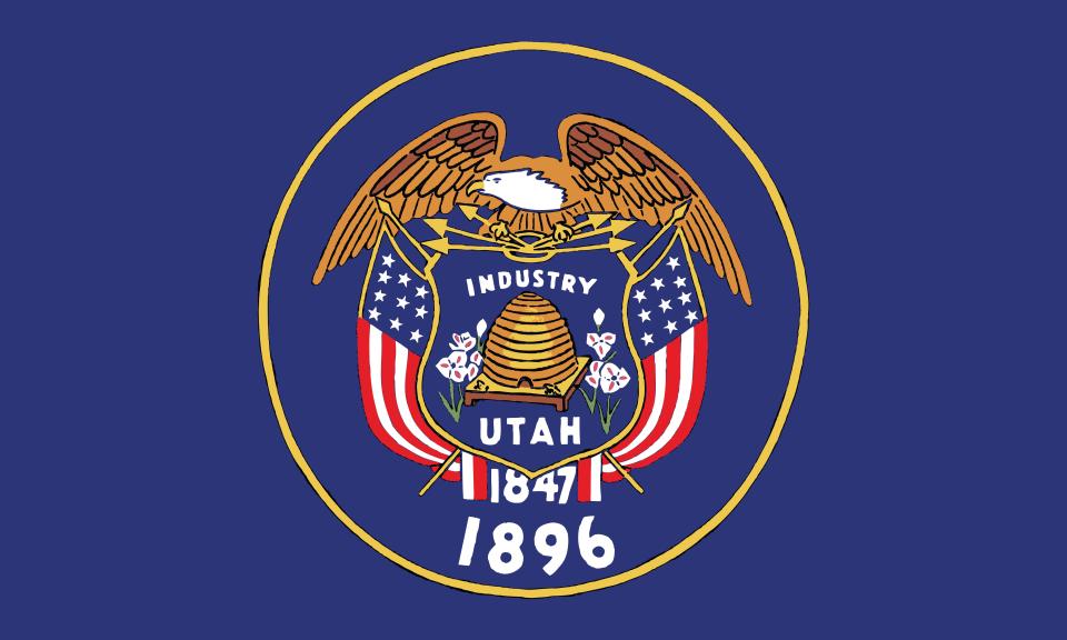 From about 1932 into the 1970s, this silkscreened flag designed by Frank Nebeker was promoted and sold exclusively by the Daughters of Utah Pioneers. | Illustration by Michael De Groote