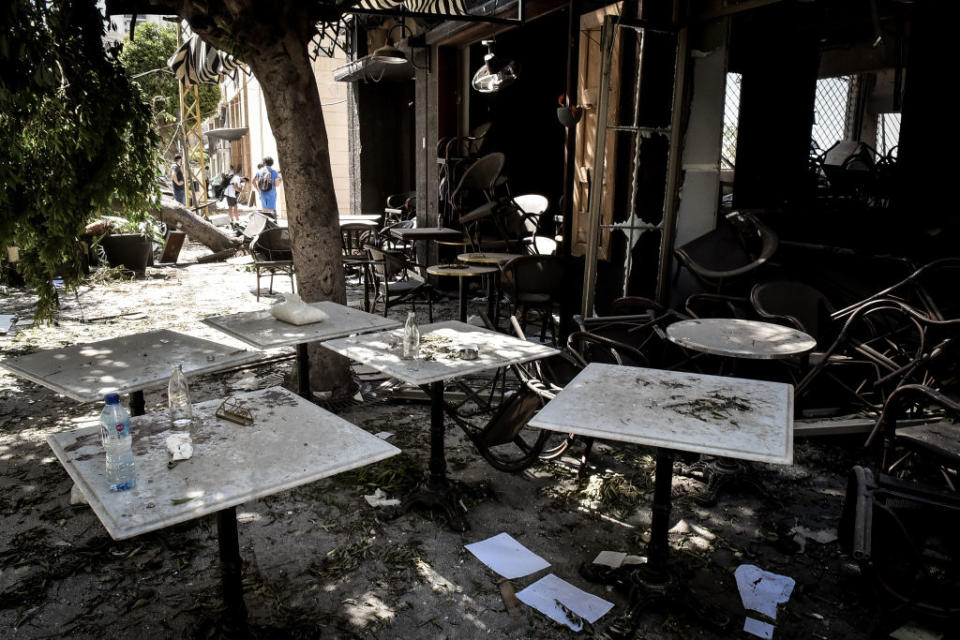 A damaged restaurant is seen the day after the massive explosion. Source: Getty