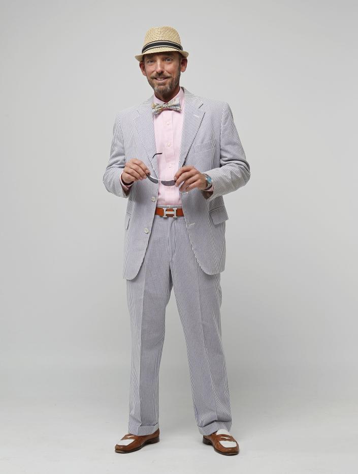 Seersucker suits are popular fashion for men to wear to the track on Kentucky Oaks and Derby Day.