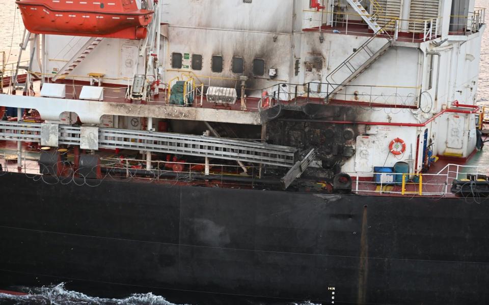 A US-owned cargo ship damaged in a Houthi drone attack