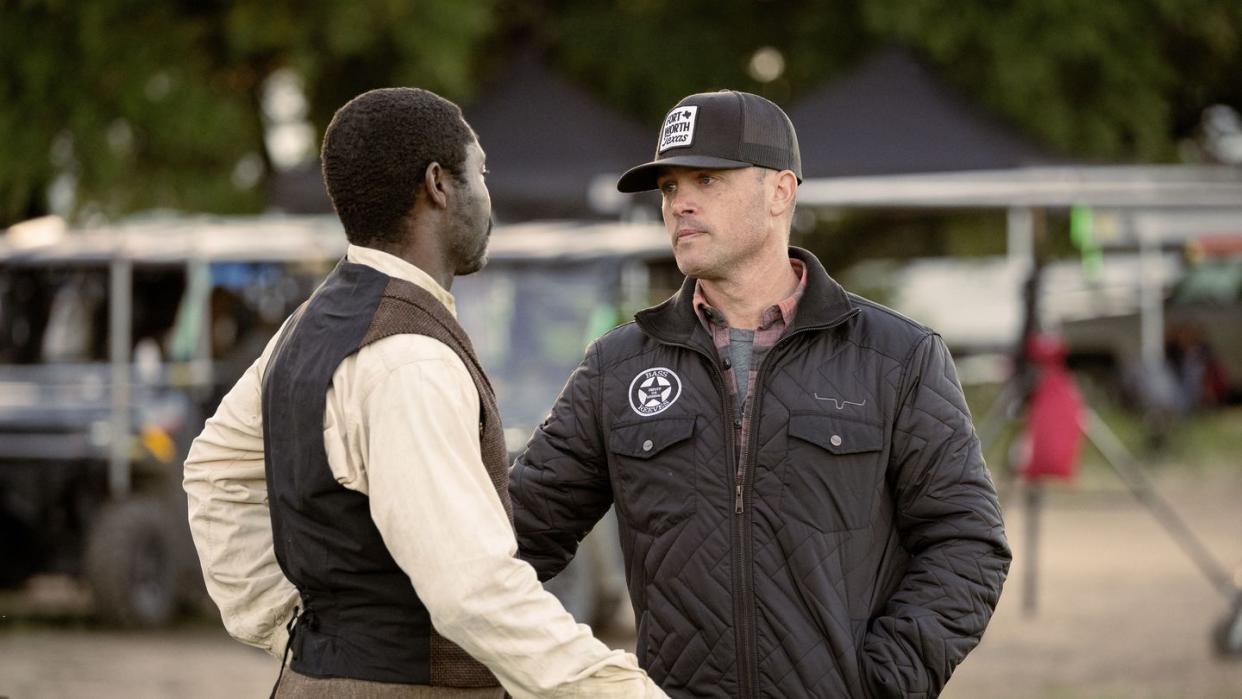 david oyelowo as bass reeves and chad feehan in lawmen bass reeves, episode 8, season 1, streaming on paramount, 2023 photo credit lauren smithparamount