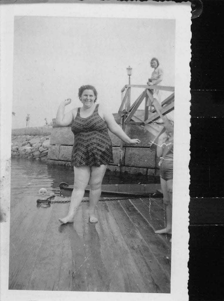 Puddle Docker Sherman Pridham shared this photo on his Facebook page in 2021. He wrote: "This is my Aunt Mildred. She taught me how to swim and how to 'keep Christmas.'" She is standing on a raft tied to the wall at Liberty Park, now known as Prescott Park in Portsmouth. It was from the wall that she taught Pridham to swim.