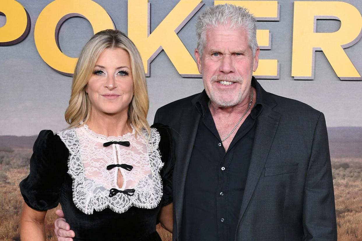 Allison Dunbar and Ron Perlman attend the Los Angeles premiere for the Peacock original series "Poker Face"