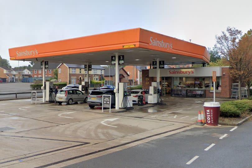 Street view of Sainsbury's petrol forecourt in Market Harborough's St Mary's Place