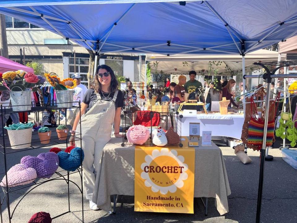 Nica Heitkam, owner of Crochet with Nica, at her booth at the World’s Worst Expo in midtown Sacramento on Sunday, Feb, 25. Hanh Truong/htruong@sacbee.com