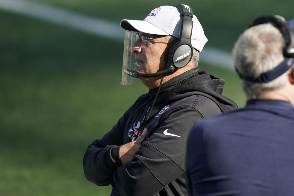 Denver Broncos head coach Vic Fangio watches from the sideline in the second half of an NFL football game against the New England Patriots, Sunday, Oct. 18, 2020, in Foxborough, Mass. (AP Photo/Steven Senne)