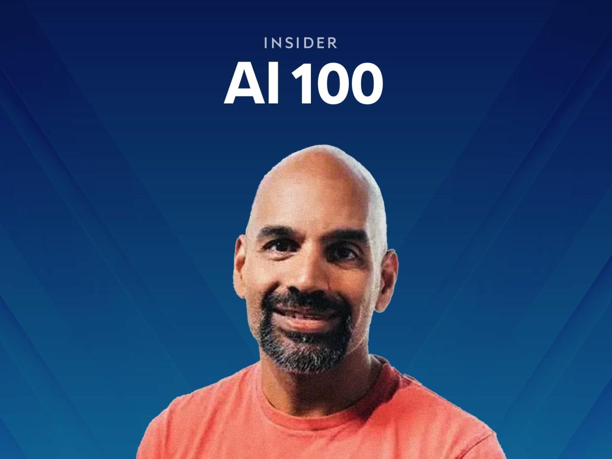 Naveen Rao, a top executive at Databricks, is shown beneath Insider's AI 100 series logo. 