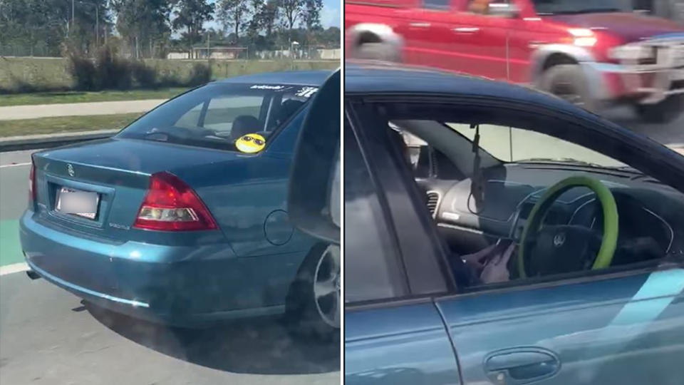The video exposes a female driver using her phone while driving and has angered people online. Source: Facebook.