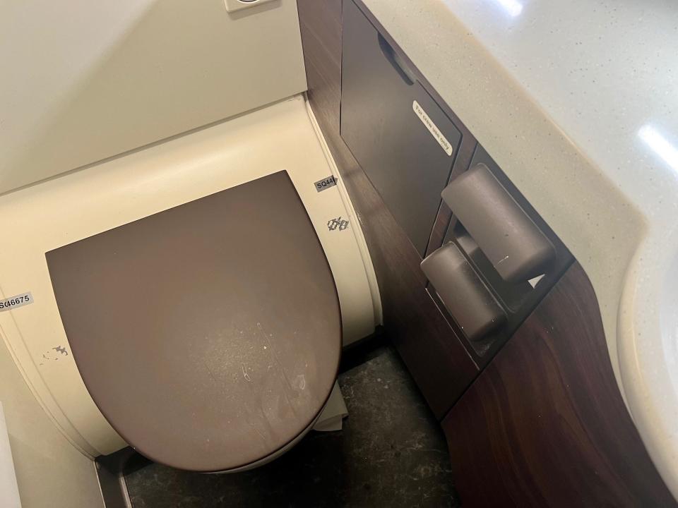 The lavatory in Singapore's A380, which sits between premium economy and coach.