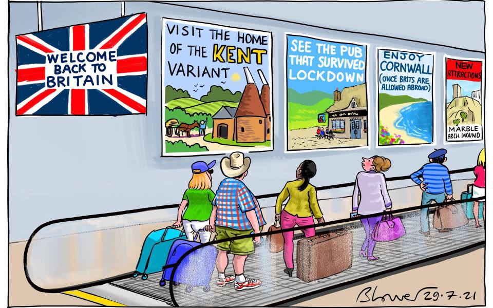 Cartoonist Blower's take on the news Britain is reopening to EU and US tourists - Blower