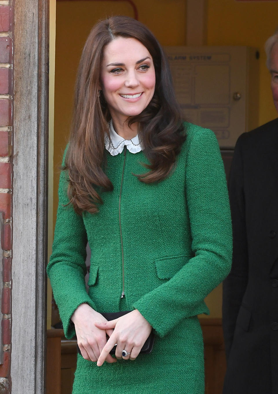 <p>On a visit to a children’s hospice, Kate wore a $500 emerald green two piece from high street label Hobbs with a $260<br>blouse peeking out. </p>