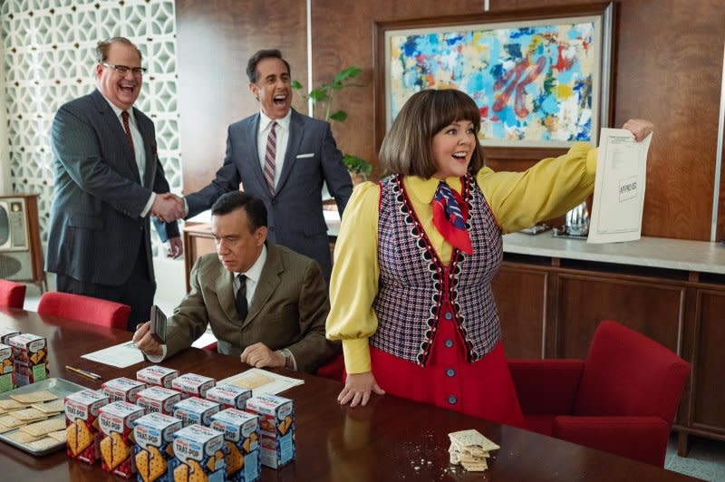 From left to right, Jim Gaffigan, Fred Armisen, Jerry Seinfeld and Melissa McCarthy star in "Unfrosted." Photo courtesy of Netflix