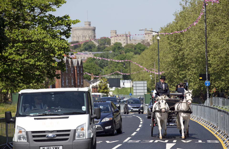 Media film on a horse and carriage in Windsor ahead of the royal wedding this weekend (PA)