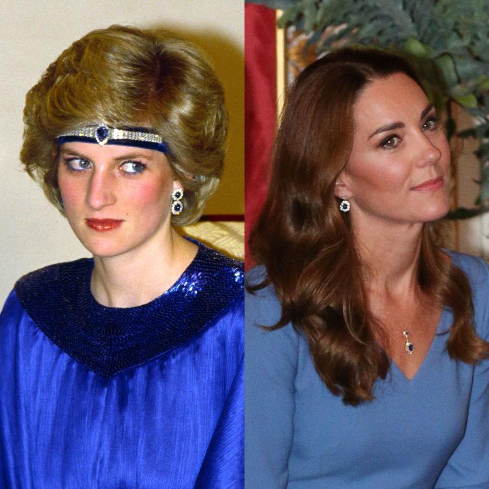 <p>In the fall of 2020, <a href="https://www.townandcountrymag.com/society/tradition/a34327960/kate-middleton-princess-diana-sapphire-jewelry-necklace/" rel="nofollow noopener" target="_blank" data-ylk="slk:Kate debuted a new pendant necklace, which appeared to use precious stones from Princess Diana's famed Saudi suite;elm:context_link;itc:0;sec:content-canvas" class="link ">Kate debuted a new pendant necklace, which appeared to use precious stones from Princess Diana's famed Saudi suite </a>of sapphires—a gift from the Saudi royal family to the late Princess of Wales on the occasion of her wedding, featuring sapphires and diamonds designed to match her<a href="https://www.townandcountrymag.com/style/jewelry-and-watches/a13052347/kate-middleton-engagement-ring/" rel="nofollow noopener" target="_blank" data-ylk="slk:Garrard enagement ring.;elm:context_link;itc:0;sec:content-canvas" class="link "> Garrard enagement ring.</a></p>