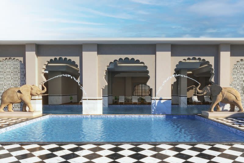 ▲Anantara Jaipur Hotel半戶外泳池示意圖。（圖／美諾酒店集團提供）