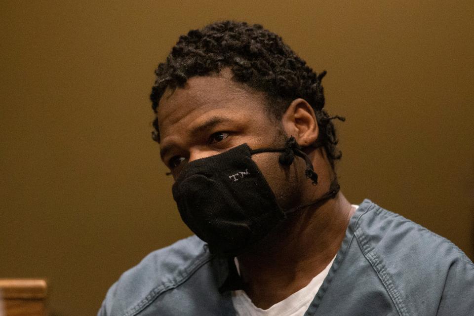 Cleotha Abston-Henderson, the man charged with the abduction and killing of Eliza Fletcher, sits during a court appearance in which Shelby County District Attorney Steve Mulroy announced that his office would seek the death penalty in the case against Abston-Henderson at the Shelby County Criminal Court in Memphis, Tenn., on Thursday, July 6, 2023. 