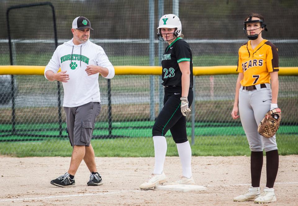 Yorktown head coach Jeremy Penrod at Monroe Central High School Friday, April 15, 2022.