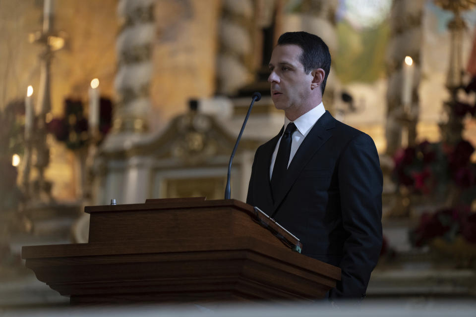This image released by HBO shows Jeremy Strong as Kendall Roy in a scene from the series "Succession." (HBO via AP)
