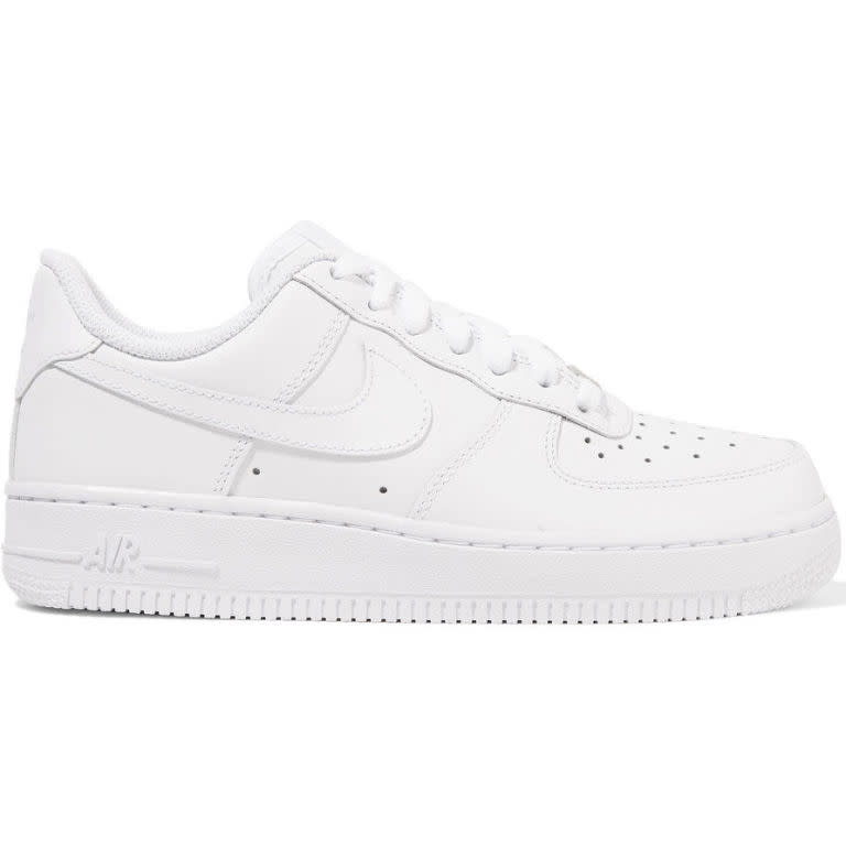 <p><em>Air Force I Leather Sneakers, NIKE (Available at Net-a-Porter), $90</em></p><p><a rel="nofollow noopener" href="https://www.net-a-porter.com/us/en/product/855336?cm_mmc=polyvoreUS-desktop-_-cpc-_-sneakers-_-https://www.net-a-porter.com/us/en/product/855336" target="_blank" data-ylk="slk:BUY NOW;elm:context_link;itc:0;sec:content-canvas" class="link ">BUY NOW</a></p>