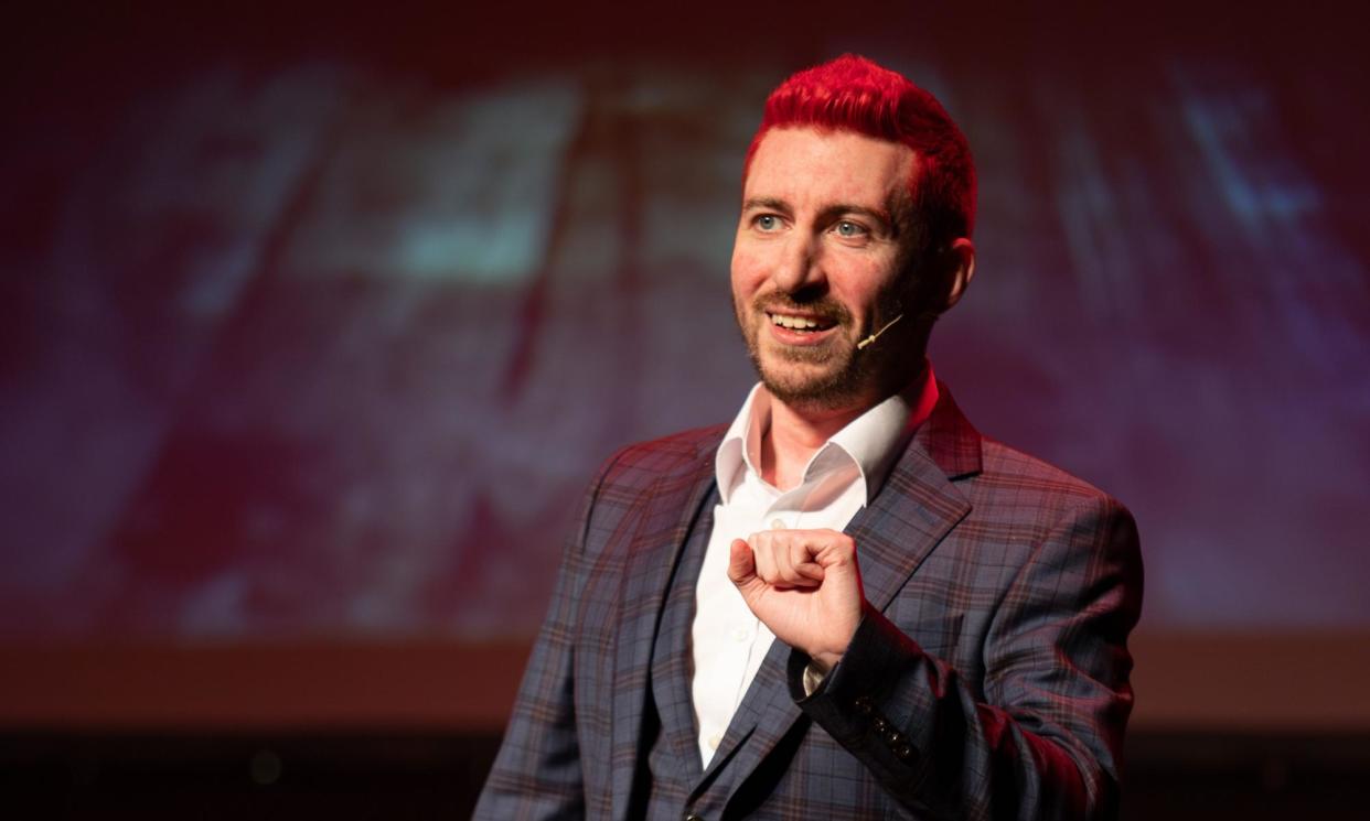 <span>Hypnotist Robert Temple on stage during his Red Raw show. </span><span>Photograph: DK Photography</span>