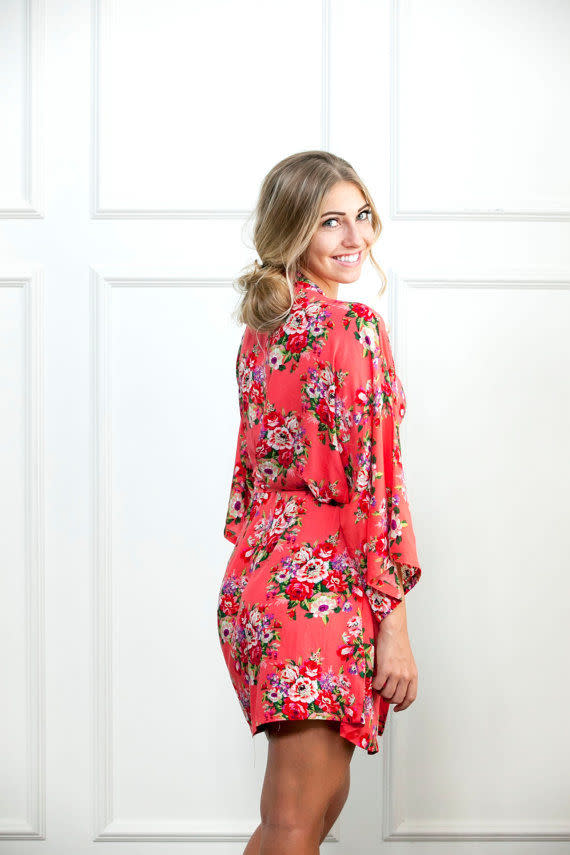 Coral Floral Robe