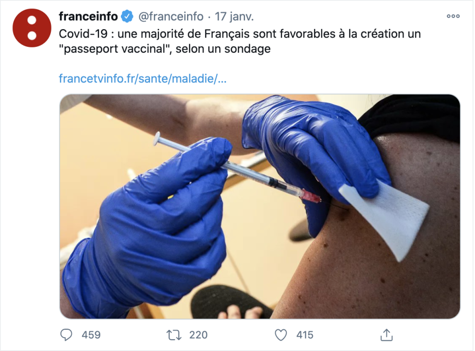 Une majorité de Français favorable au passeport vaccinal selon un sondage.