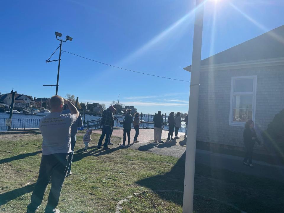 Voters lining up at the Aspray Boathouse in Pawtuxet Village in Warwick at 10:15 am Tuesday.