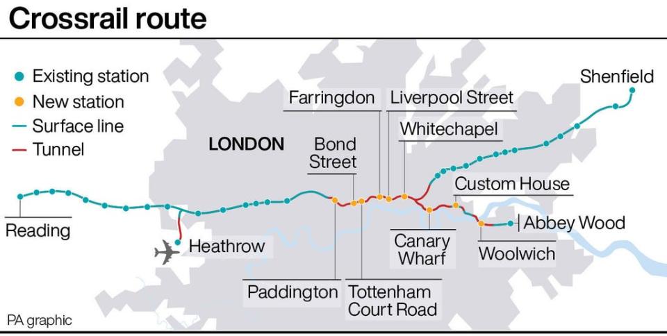 Crossrail route (PA Graphics) (PA Graphics)