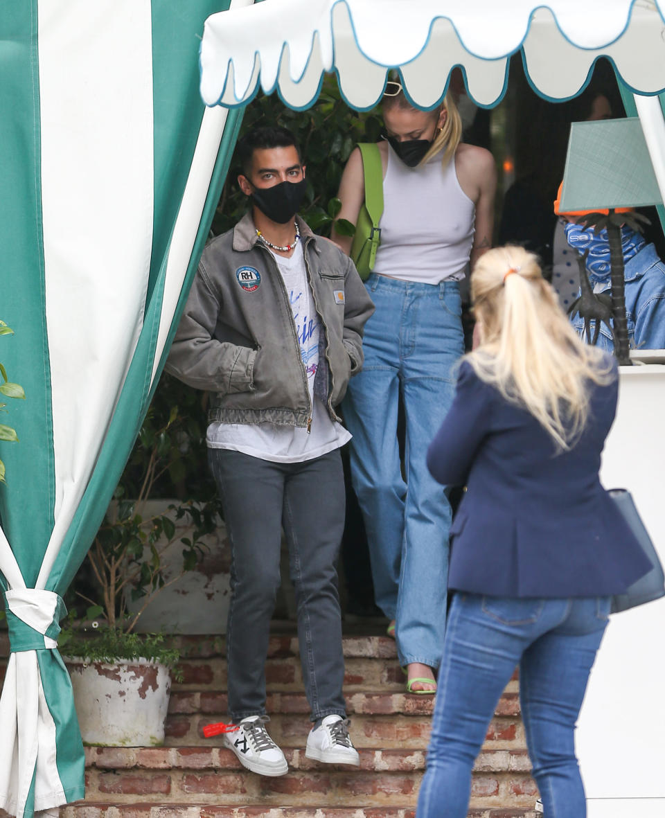 Joe Jonas and Wife Sophie Turner were spotted leaving lunch in West Hollywood. (Image via Getty Images)