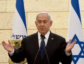 FILE PHOTO: Israeli Prime Minister Benjamin Netanyahu attends Memorial Day ceremony in Jerusalem