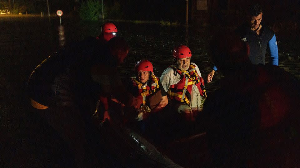 Residents stranded in Larissa  being rescued by inflatable boats, September 6 2023. - Konstantinos Tsakalidis/Bloomberg/Getty Images