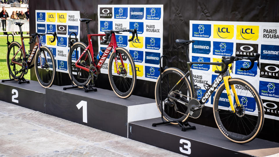 The top three bikes on the podium at the end of the race
