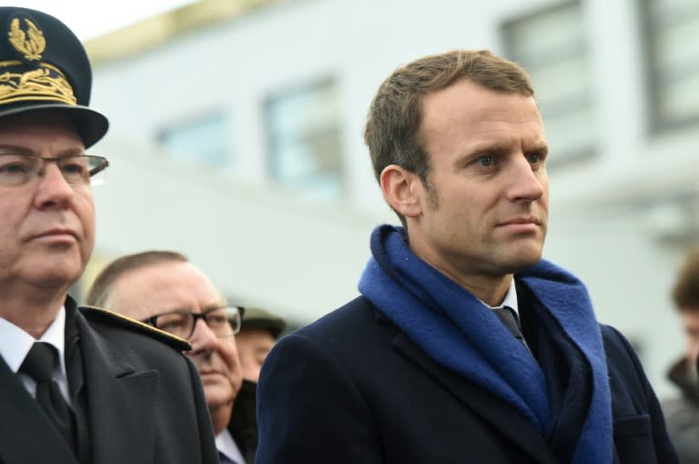 Emmanuel Macron (right) at an Armistice Day ceremony on November 11, 2016 in Boulogne-sur-Mer