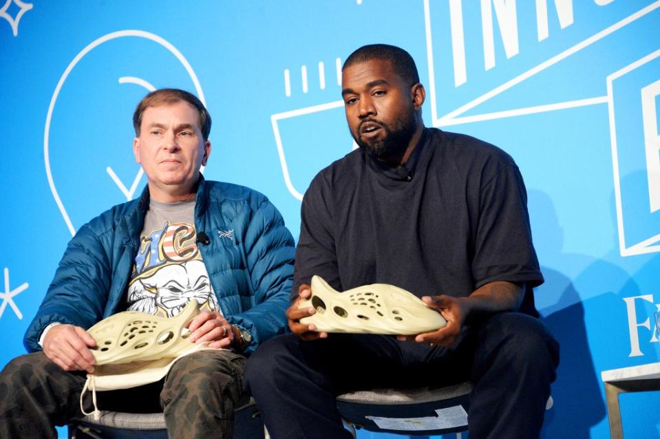 NEW YORK, NEW YORK - NOVEMBER 07: Steven Smith and Kanye West speak on stage at the "Kanye West and Steven Smith in Conversation with Mark Wilson" at the on November 07, 2019 in New York City. (Photo by Brad Barket/Getty Images for Fast Company)