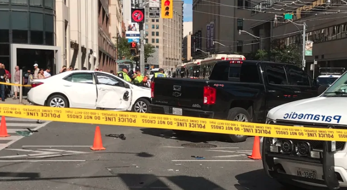 Toronto police tweeted this image following the serious collision. Several pedestrians were injured and multiple vehicles were damaged on Thursday afternoon.   