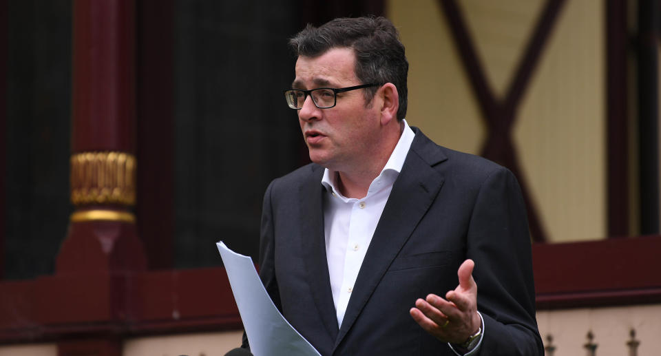 Victorian Premier Daniel Andrews speaks to the media during a press conference in Melbourne, Tuesday, September 7, 2021. Victoria has recorded 246 new COVID-19 cases, 156 of which are not linked to known sources. (AAP Image/James Ross) NO ARCHIVING