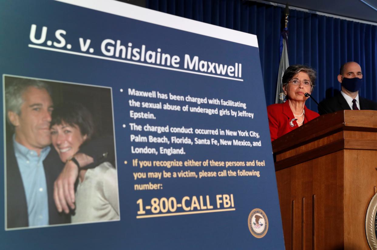 FILE PHOTO: Audrey Strauss, Acting United States Attorney for the Southern District of New York speaks alongside William F. Sweeney Jr., Assistant Director-in-Charge of the New York Office, at a news conference announcing charges against Ghislaine Maxwell for her role in the sexual exploitation and abuse of minor girls by Jeffrey Epstein in New York City, New York, U.S., July 2, 2020. REUTERS/Lucas Jackson