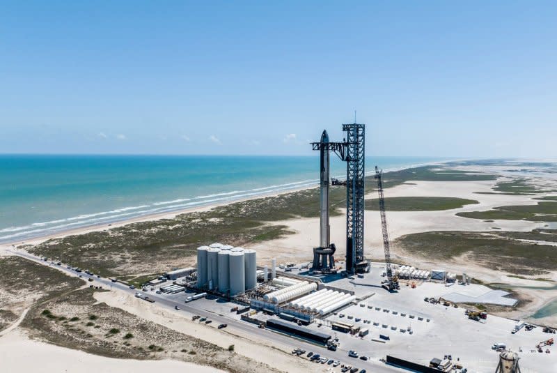 SpaceX stacked its Starship 25 vehicle prototype atop Super Heavy Booster 9 on Tuesday, at Starbase in Boca Chica, Texas, as the company prepares for its second flight test. Photo by SpaceX/UPI