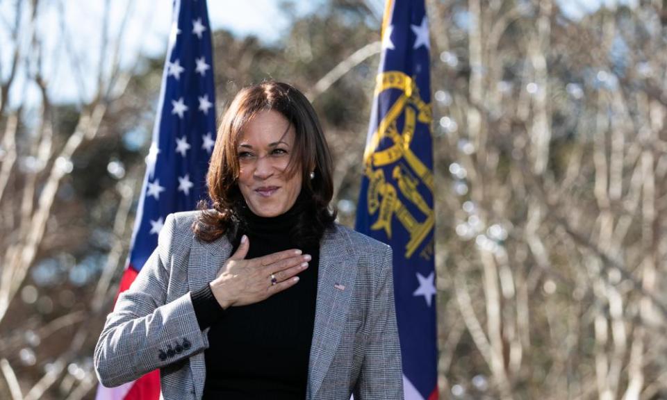 Harris campaigns for the Democratic candidates in the Georgia runoff elections for US Senate. If both win, Harris will wield the casting vote in the Senate.