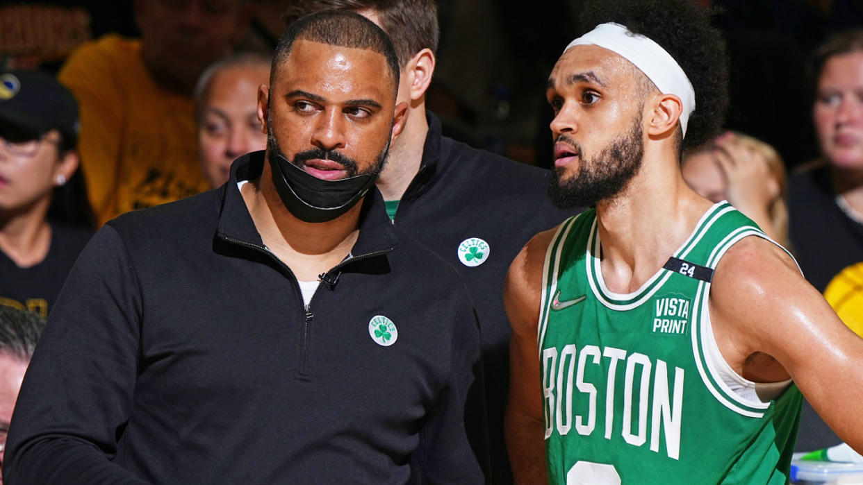 Ime Udoka and Derrick White 