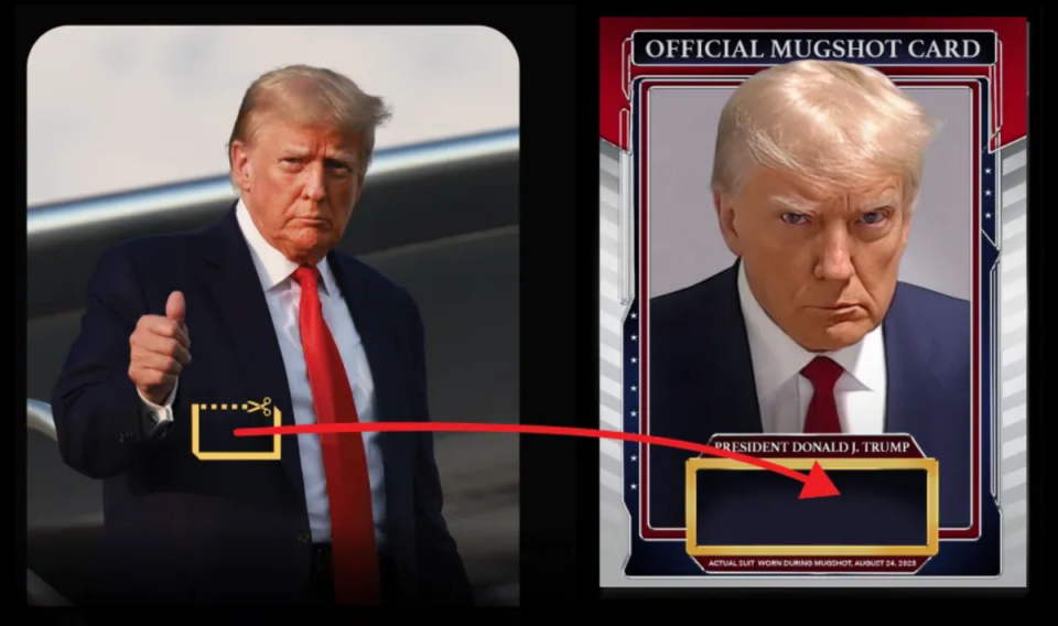 Fans of Mr Trump will have the chance to receive a piece of the suit he wore while taking his now infamous mugshot (CollectTrumpCards.com)